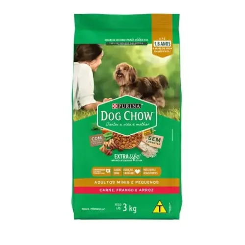 Dog Chow Cães Adultos Minis e Pequenos Carne, Frango e Arroz 3 kg