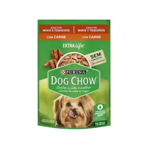 Ração Úmida Dog Chow Cães Adultos Mini e Pequenos Carne 100 g