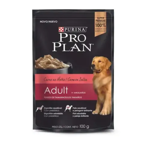 Ração Úmida Pro Plan Cães Adultos 1+ Carne ao Molho 100 g