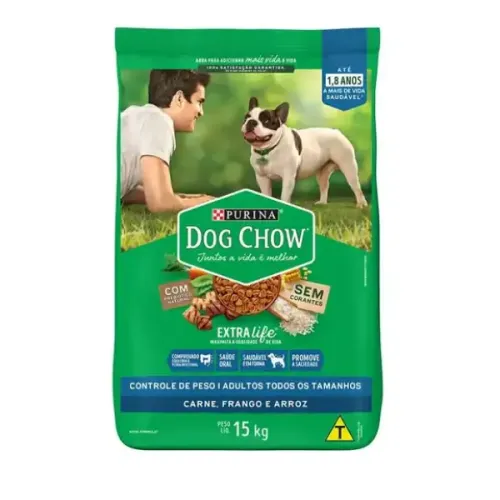Dog Chow Cães Adultos Controle de Peso Carne, Frango e Arroz 15 kg