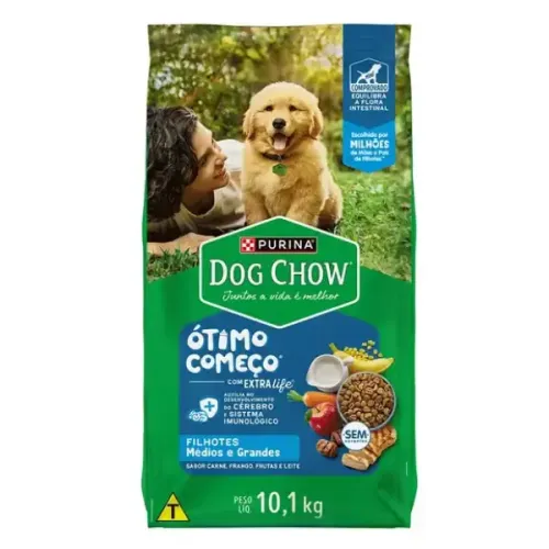 Dog Chow Cães Filhotes Médios e Grandes Carne, Frango e Arroz 10,1kg