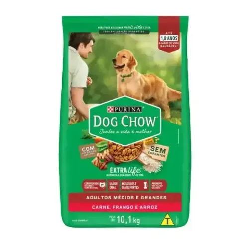 Dog Chow Cães Adultos Médios e Grandes Carne e Arroz 10,1 kg
