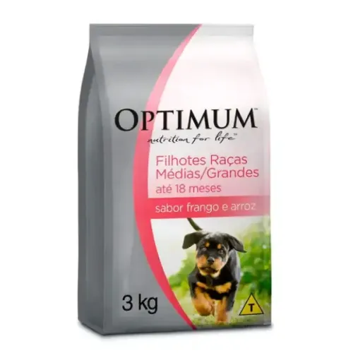 Optimum para Cães Filhotes Raças Médias e Grandes até 18 meses Frango e Arroz 3 kg