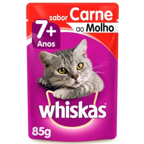 Ração Úmida Whiskas Sachê Carne ao Molho Gatos Adultos Sênior 7+ Anos 85 g