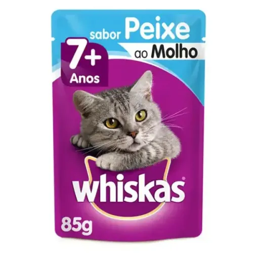 Ração Úmida Whiskas Sachê Peixe ao Molho Gatos Adultos Sênior 7+ Anos 85 g