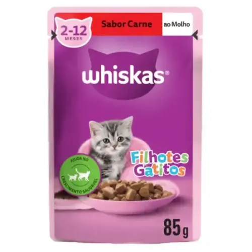 Ração Úmida Whiskas Sachê Carne ao Molho Gatos Filhotes 85 g
