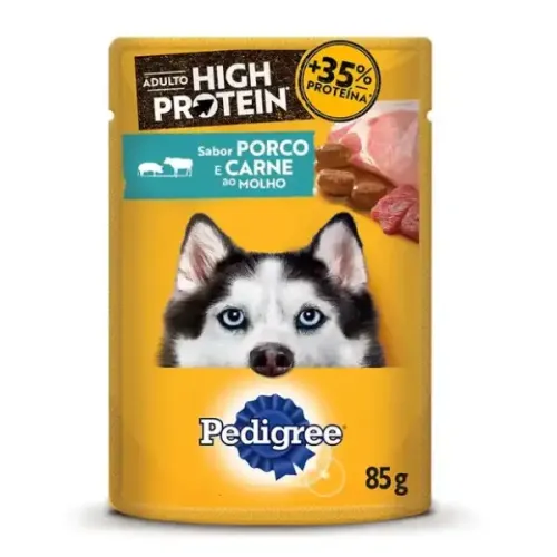 Ração Úmida Pedigree High Protein Cães Adultos Porco e Carne Ao Molho 85g