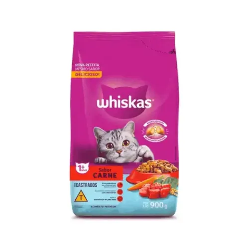 Ração Whiskas Gatos Adultos Castrados Carne 900 g