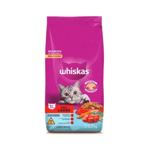 Whiskas Gatos Adultos Castrados Carne 2,7 kg