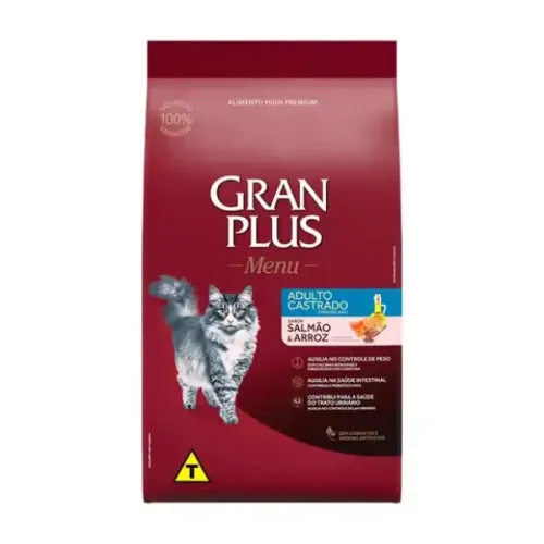 GranPlus Menu Gatos Adultos Castrados Salmão e Arroz 3 kg