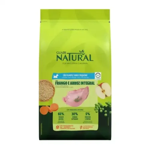 Guabi Natural Cães Filhotes Raças Mini e Pequenas Frango e Arroz Integral 1 kg