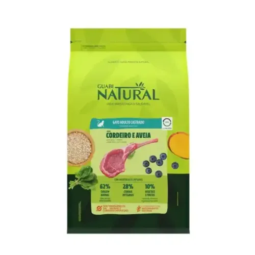 Guabi Natural Gatos Adultos Castrados Cordeiro e Aveia 1,5 kg