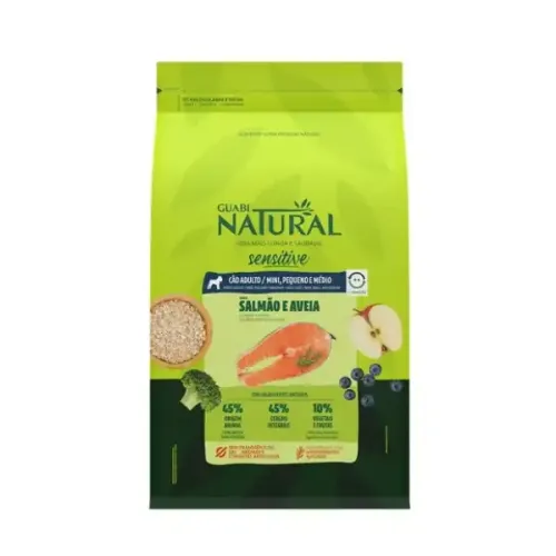 Guabi Natural Cães Adultos Sensitive Raças Mini, Pequeno e Médio Salmão e Aveia 2,5 kg