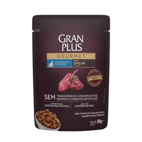 Ração Úmida GranPlus Gourmet Gatos Castrados Ovelha 85 g
