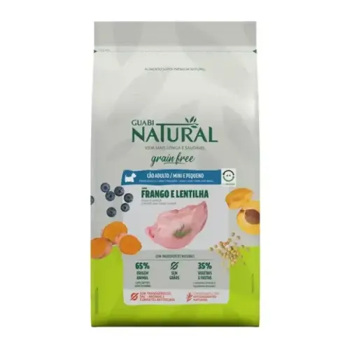 Guabi Natural Grain Free Cães Adultos Raças Mini Pequeno Frango e Lentilha 1 kg
