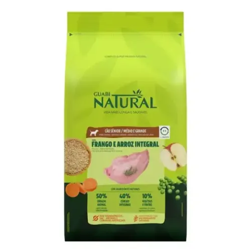 Guabi Natural Cães Sênior Porte Médio e Grande Frango e Arroz Integral 12 kg