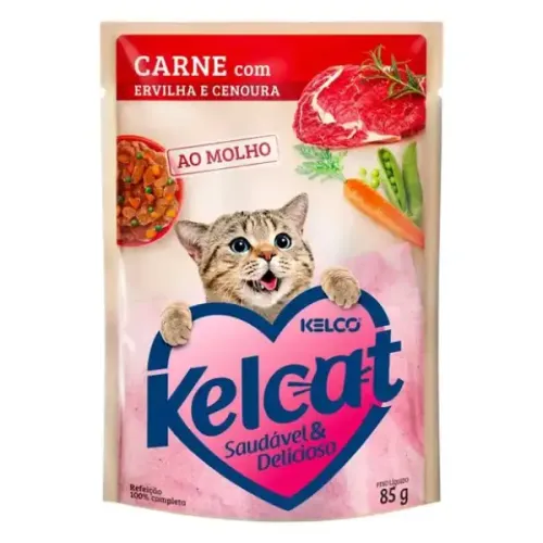 Ração Úmida Kelcat Carne Com Ervilha e Cenoura 85 g