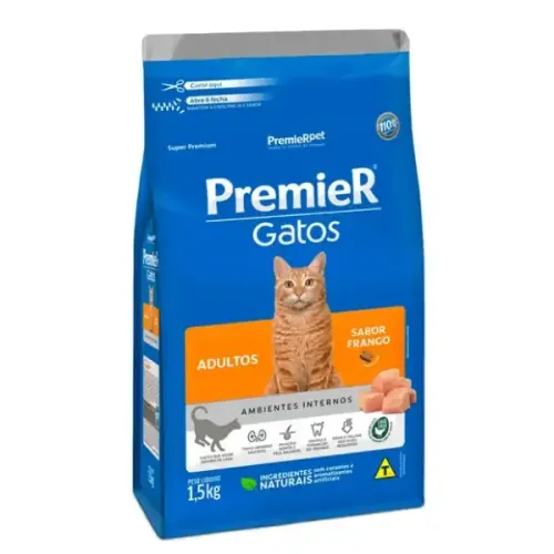 Premier Ambientes Internos Gatos Adultos Frango 1,5 kg