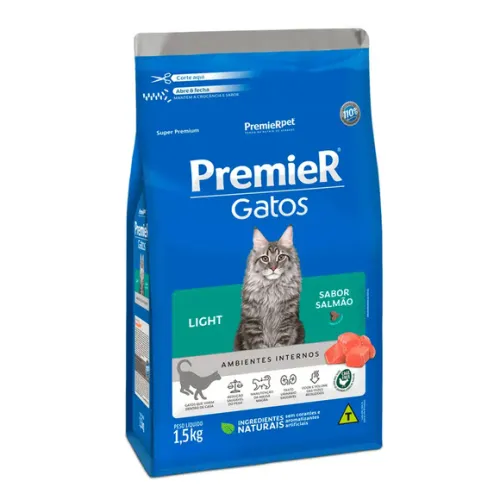 Premier Ambientes Internos Light Gatos Adultos Salmão 1,5 kg