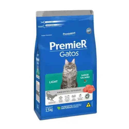 Premier Gatos Adultos Light Ambientes Internos 1,5 kg