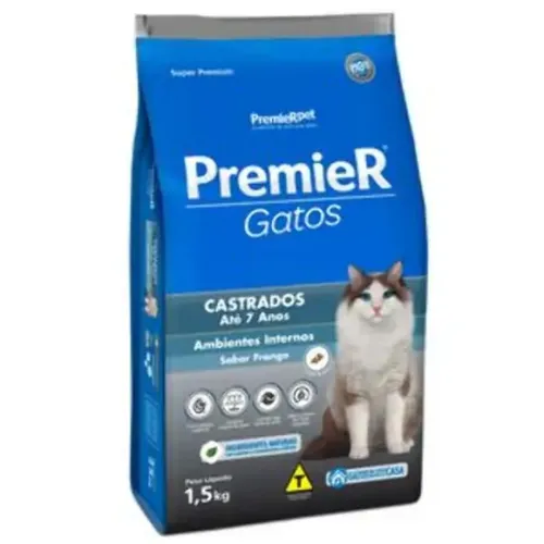 Premier Ambientes Internos Gatos Castrados Até 7 anos Frango 1,5 kg