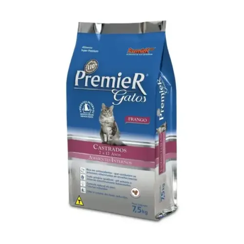 Premier Ambientes Internos Gatos Castrados 7 a 12 anos Frango 1,5 kg