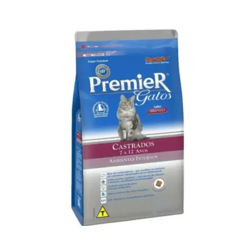 Premier Ambientes Internos Gatos Castrados 7 a 12 anos Frango 7,5 kg