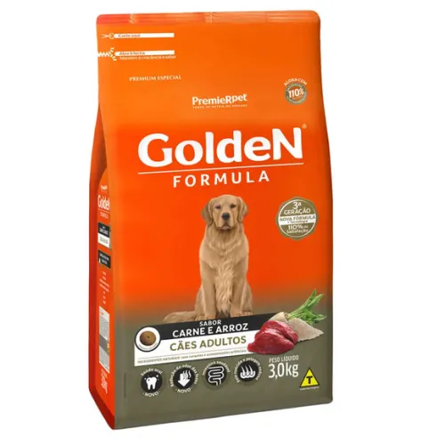 Golden Fórmula Cães Adultos Carne e Arroz 3 kg