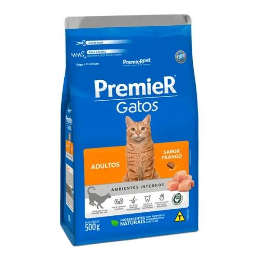 Premier Ambientes Internos Gatos Adultos Frango 500 g