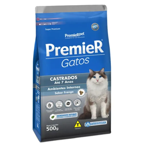 Premier Ambientes Internos Gatos Castrados Até 7 anos Frango 500 g
