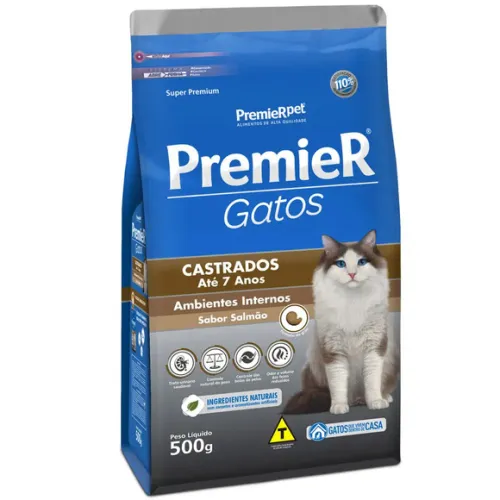 Premier Ambientes Internos Gatos Castrados Até 7 anos Salmão 500 g
