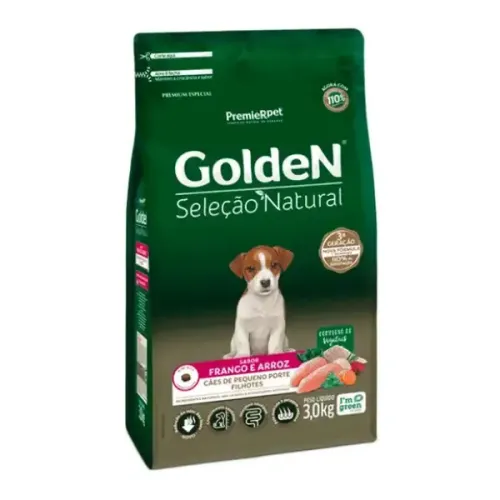 Golden Seleção Natural Cães Filhotes Porte Pequeno Frango e Arroz Mini Bits 3 kg