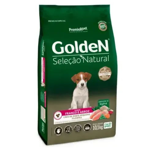 Golden Seleção Natural Cães Filhotes Porte Pequeno Frango e Arroz Mini Bits 10,1 kg