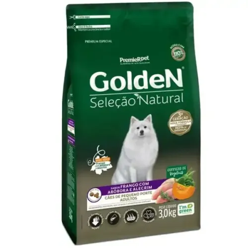 Golden Seleção Natural Cães Adultos Raças Pequenas Frango e Abóbora 3kg