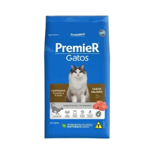 Premier Ambientes Internos Gatos Castrados 6 Meses a 6 Anos Salmão 1, 5 kg