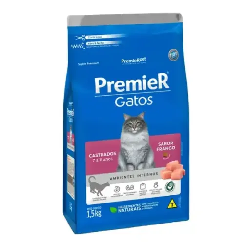 Premier Ambientes Internos Gatos Castrados 7 a 11 Anos Frango 1, 5 kg