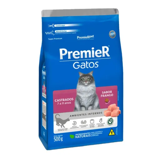 Premier Ambientes Internos Gatos Castrados 7 a 11 Anos Frango 500 g