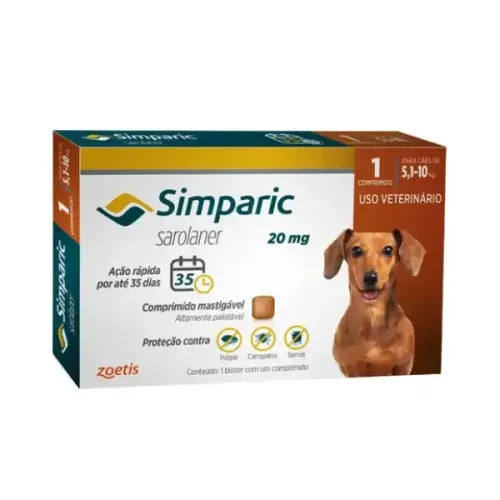 Antipulgas Simparic 20 mg Cães 5,1 a 10 kg, 1 comprimido