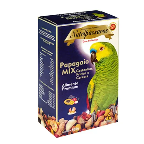 Ração Mix para Papagaio Nutripássaros Castanhas Frutas e Cereais Premium 500 g