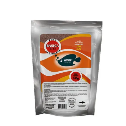 Ração Básica para Peixes Ornamentais Bits Alho Fina Mega Food 100g