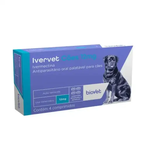 Antiparasitário Ivervet Cães 12mg Biovet 4 comprimidos