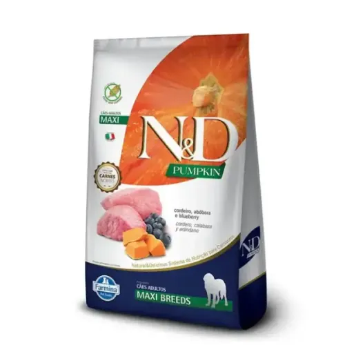 Farmina N&D Pumpkin Cães Adultos Raças Grandes Cordeiro, Abóbora e Blueberry 10,1 kg