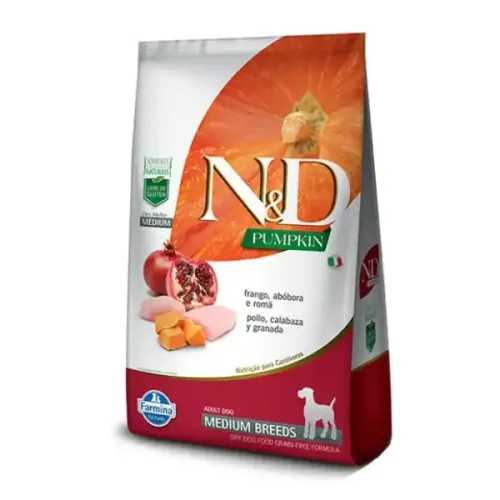 Farmina N&D Pumpkin Cães Adultos Raças Médias Frango, Abóbora e Romã 2,5 kg
