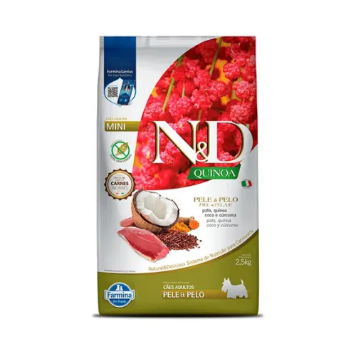 Farmina N&D Quinoa Pele e Pelo Cães Adultos Raças Mini Pato 2,5 kg