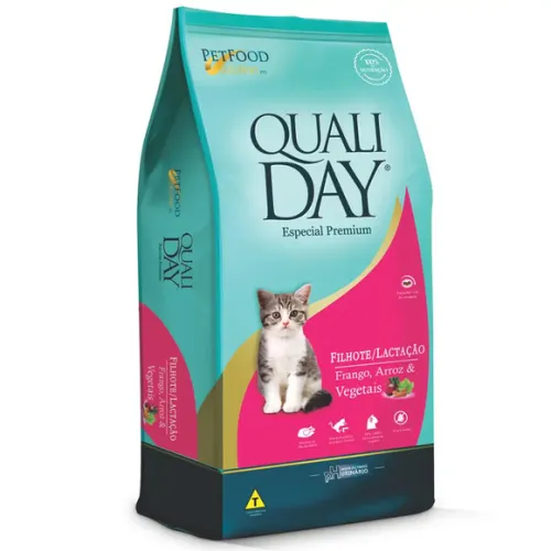 Qualiday Gatos Filhotes e Fêmea Lactante Frango e Vegetais 1 kg