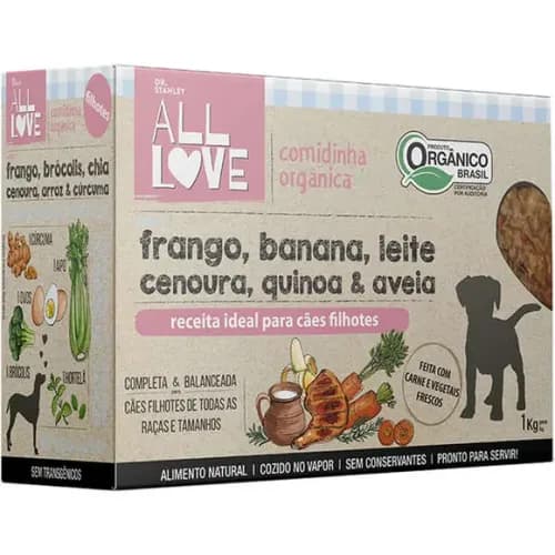 All Love - Comidinha Orgânica Cães Filhotes | Frango, Banana, Leite, Cenoura, Quinoa & Aveia 1 kg