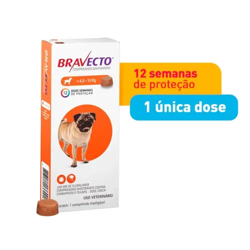 Antipulgas e Carrapatos Bravecto 250 mg Cães 4,5 a 10 kg, 1 comprimido