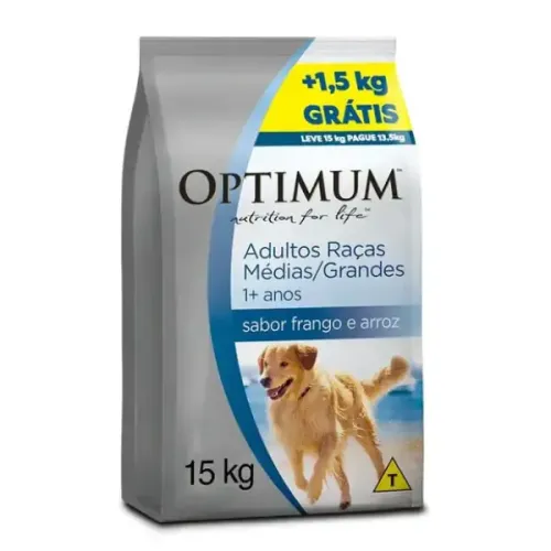 Optimum para Cães Adultos Raças Médias e Grandes 1+ anos Frango e Arroz