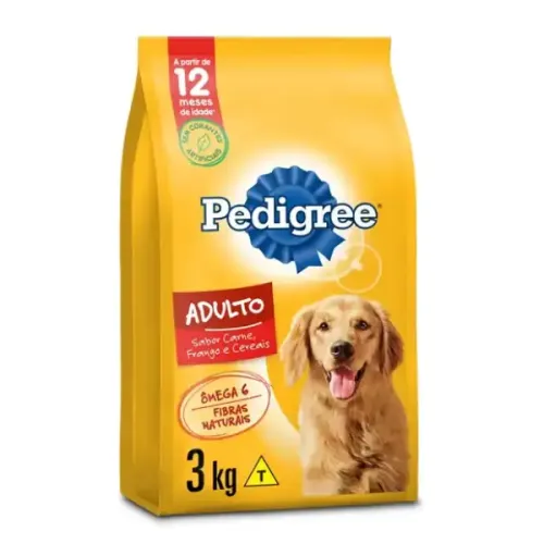 Pedigree Cães Adultos Raças Médias e Grandes Carne, Frango e Cereais 3 kg