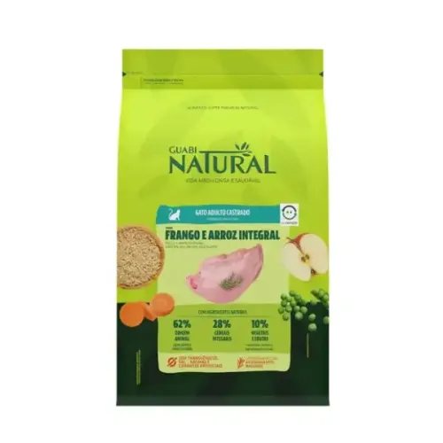 Guabi Natural Gato Adulto Castrado Frango e Arroz Integral 1,5 kg